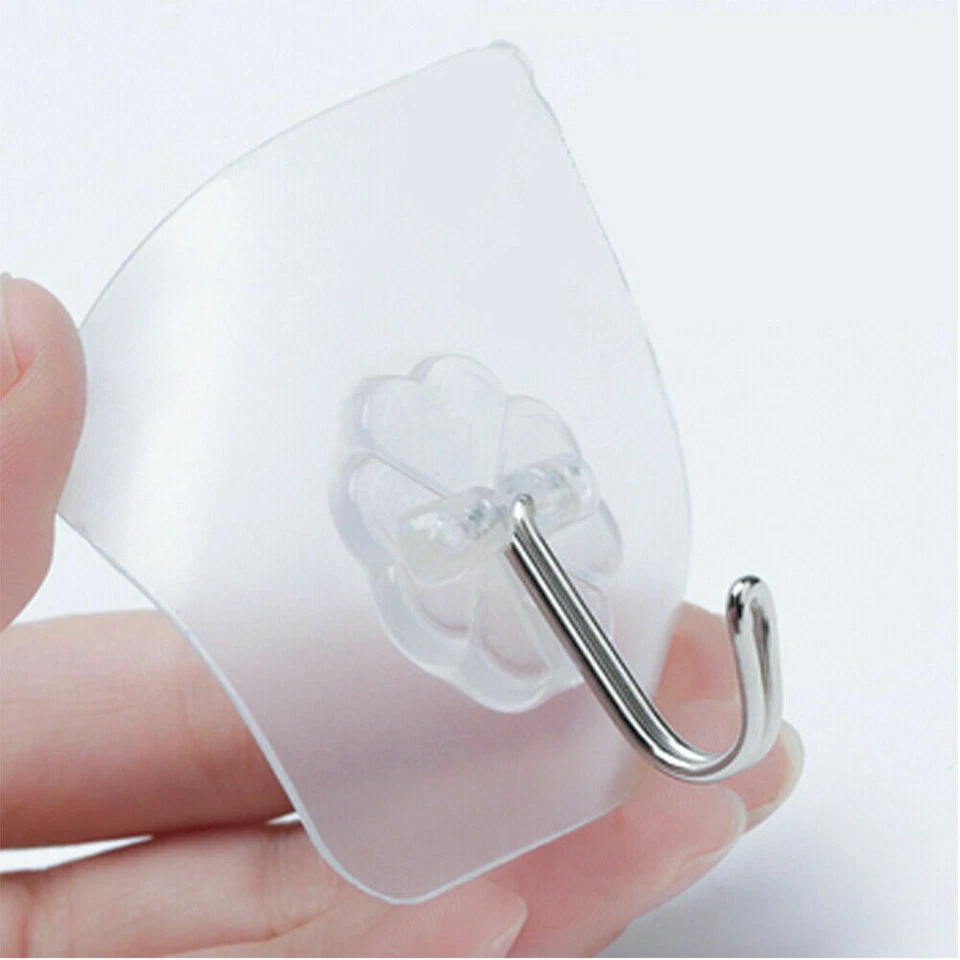20-40pcs Adhesive Sticky Hooks Heavy Duty Clear Wall Seamless Hooks Hangers US - Image 3 of 4