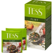 TESS - FLIRT - Green Tea 25 Bags inFoil Sachets Strawberry + White Peach Russian