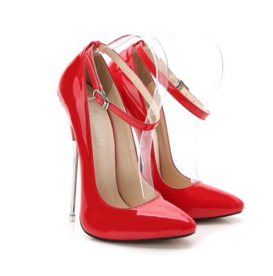 Womens Pointy Toe Ankle Strap Super High 16CM Metal Stiletto Womens Pointy Toe Ankle Strap Super High 16CM Metal Stiletto