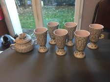 Jean Austruy Vallauris rare service à Café vintage années 50 60. 6 Mazagrans Pot