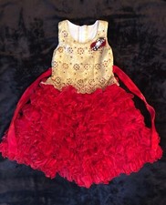 Girls Dress Elegant Princess lace Dress Wedding Red 