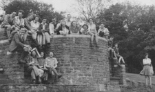 Friends Men Women Stone Structure Smiling Camera 1938