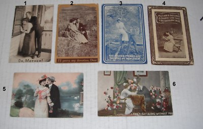  Postcards--6 different boy-girl  humor--G...over 100 years old.. 