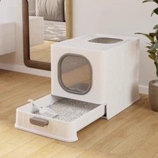 Foldable Cat House Litter Tray Hooded Pan Set- Pet Kitten Kitty Toilet Box Scoop