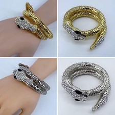 Gold or Silver Finish Wrap Around Snake Bracelet with Clear rhinestones