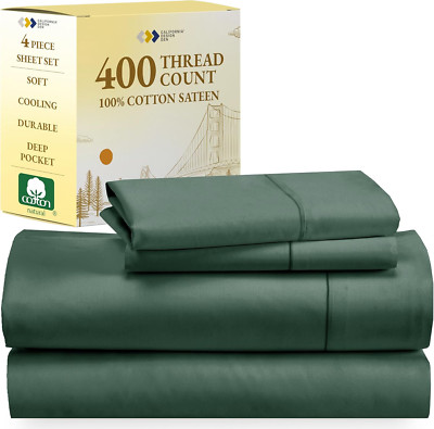 Luxury 400 Thread Count Cotton King Sheet Set - Deep Pocket, Hunter Green