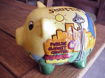RARE COLLECTORS PORCELAIN HAND PAINTED SEATTLE PIGGIE BANK BY MICHAEL'S CO