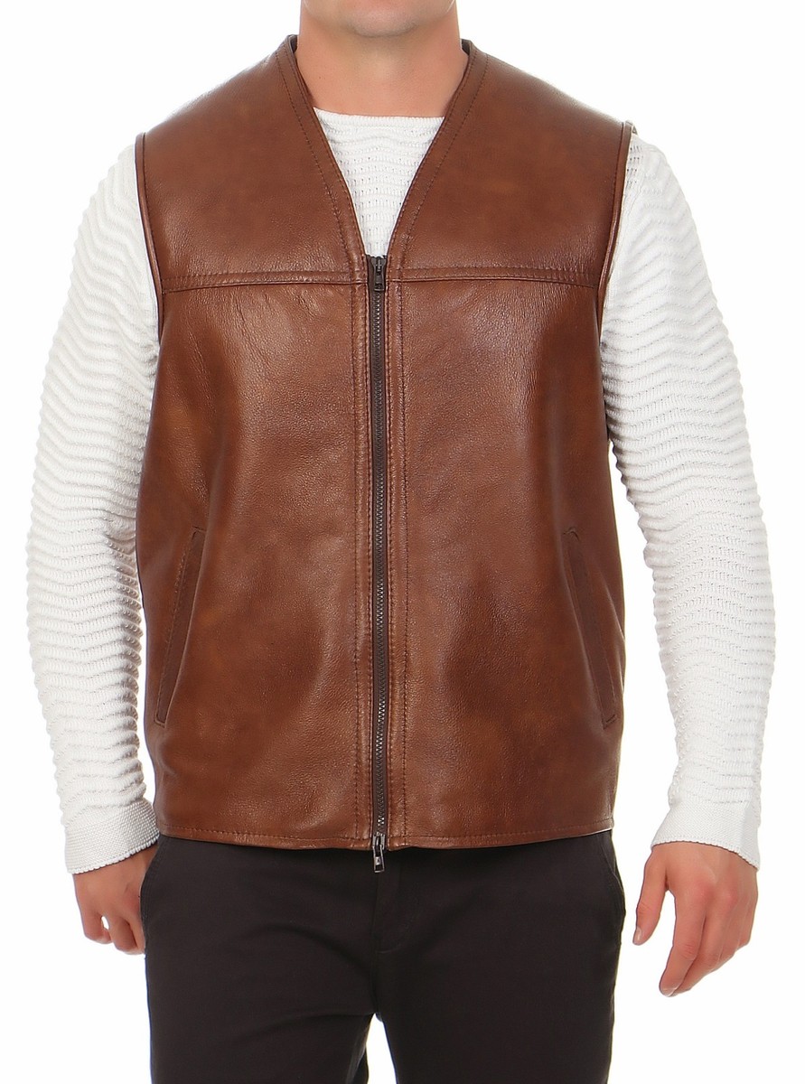 Lammfellweste FIRMINIUS ohne Kragen Herren Lederweste Weste Fellweste