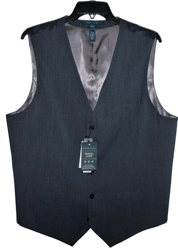 Perry Ellis Mens Vest Tall XLT Slim Fit Stretch Slate Gray Striped NWT V-62 - Image 2 of 4