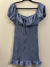 Love Tree Smocked Mini Dress In Blue - L