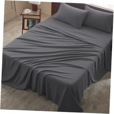 Size 4 Piece Sheet Set - Comfy Breathable Cooling Bed Sheets King Dark Grey