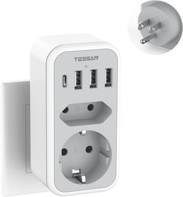 TESSAN USA Adapter Steckdose mit 3 USB A und 1 USB C Reiseadapter Thailand Typ B