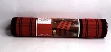 Holiday Time Table Runner Red & Black Buffalo Plaid Ribbed Cotton 13” x 72” New