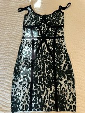 Vintage Bebe 90’s Animal Print White And Black Bandage Dress Body Con Size Small