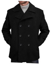 Men Mark Classic Wool Blend Double Breasted Walking Pea Coat X-Large Black