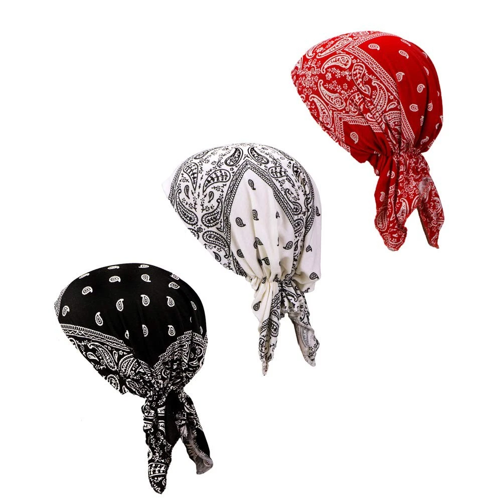 PreTied Chemo Head Scarves 3 Pack Beanie Caps for Women