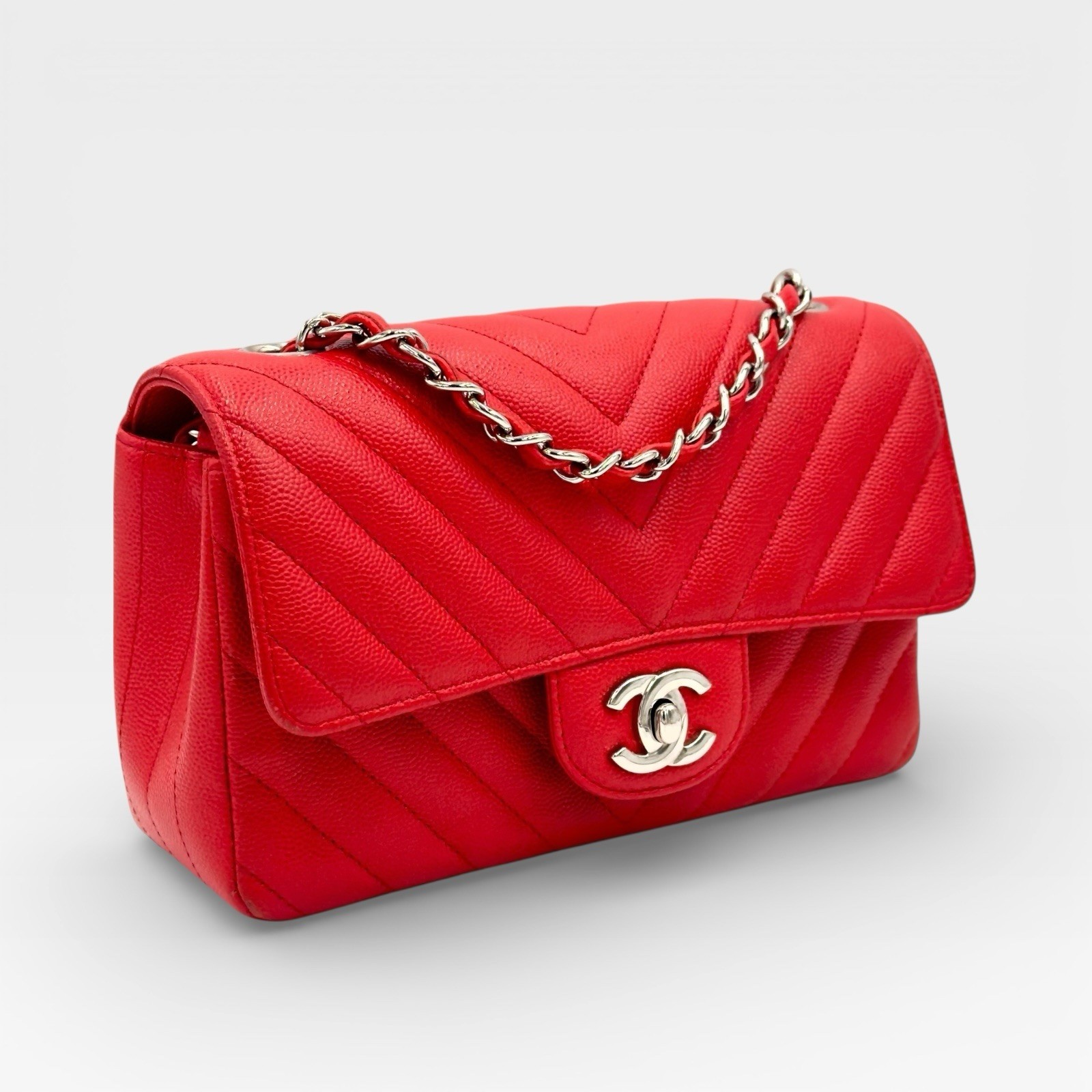 CHANEL Rectangular Flap Mini Caviar Chevron Leath… - image 4