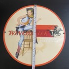 VINTAGE WINCHESTER LADY HUNTING GASOLINE OIL PORCELAIN SIGN — photo 5