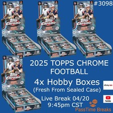 TAMPA BAY BUCCANEERS 2025 TOPPS CHROME FOOTBALL - 4x Hobby Boxes LIVE BREAK 3097