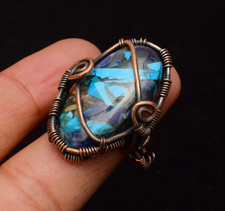 Copper Sodalite Gemstone Copper Wire Wrapped Handmade Jewelry Ring Size 8.5