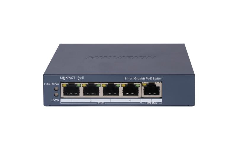 HIKVISION SWITCH L2, SMART MANAGED, 4 GIGABIT RJ45 POE PORTS, 1 GIGABIT RJ45 POR