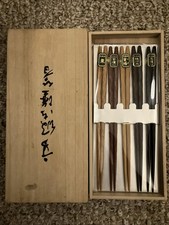 Vintage Paulownia Wood Box Decorative Set Of 5 Pairs Japanese Chopsticks NIB