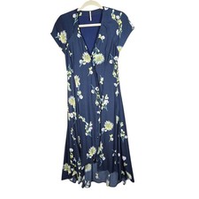 Free People Lost in You Dress Womens XS Navy Blue Floral Midi High-Low Boho