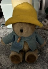 Vintage Small Eden Toys Paddington Bear Plush Yellow Hat Blue Coat 9"