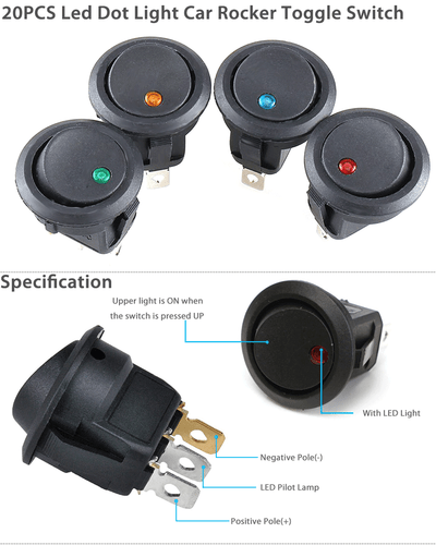 20PCS ROCKER SWITCH Toggle Led Light Car Auto Boat Round ON/OFF SPST 20 AMP 12V! - Bild 6 von 12