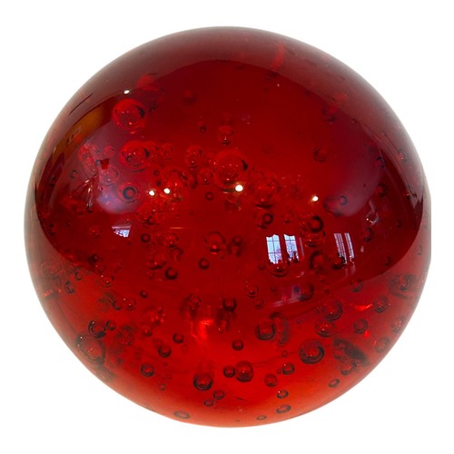 Vintage Ruby Red Paperweight Clear Art Glass Controlled bubbles 3" - Picture 3 of 7