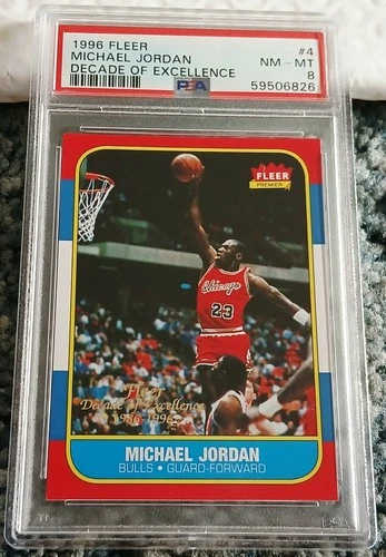 1996 FLEER DECADE OF EXCELLENCE #4 MICHAEL JORDAN HOF PSA 8 NEAR MINT - MINT