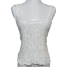 Vintage Cinema Etoile Lace Tank Cami Women L White Square Neck Floral Coquette