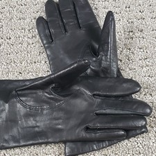 Vintage Genuine Leather Gloves Top Grain Cowhide Womens Small Black Lined