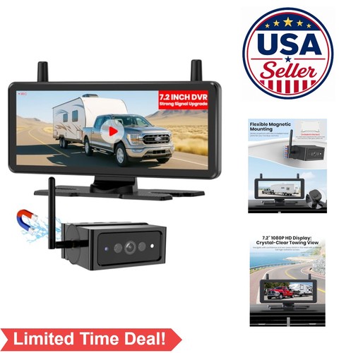 Wireless Backup Camera 7.2 Inch 1080P HD Dual Antenna No Wiring Magnetic Install