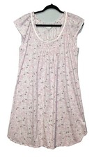 Miss Elaine Pink Floral Ribbon Nightgown Women's Size M Knit Bow Ruffle