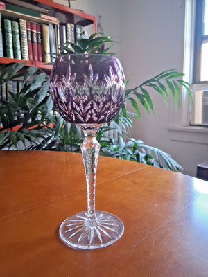 Godinger DYNASTY HOCK WINE Glass 8'' Cut to Clear Glass Amethyst