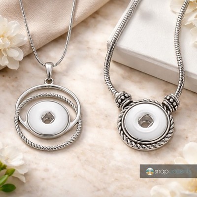 Snap Jewelry 18 in. Ginger Charm Silver Necklace Fits 18MM 20MM Snap Buttons