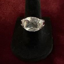 Vintage QUARTZ Cocktail Ring Sterling Silver 925 Ring - Size 6 EUC Clear Oval