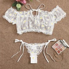 Lace Bra Set Women's Wire Free Floral Embroidered Sheer Comfort 2 Piece