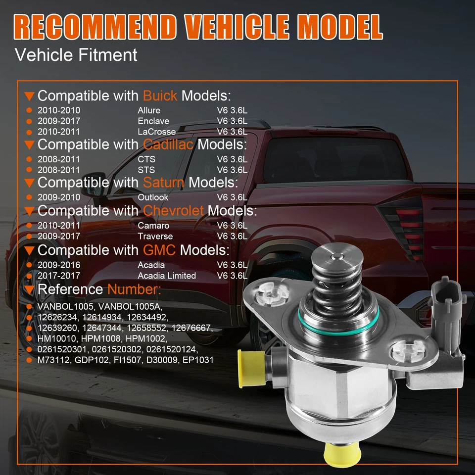 High Pressure Fuel Pump for Chevrolet Camaro Buick LaCrosse Cadillac GMC Acadia Foto 3 de 4