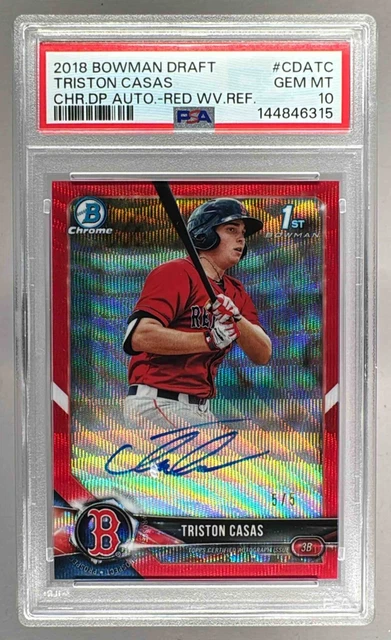 Triston Casas 2018 Bowman Draft Red Wave Refractor Chrome Auto 1st RC 5/5 PSA 10