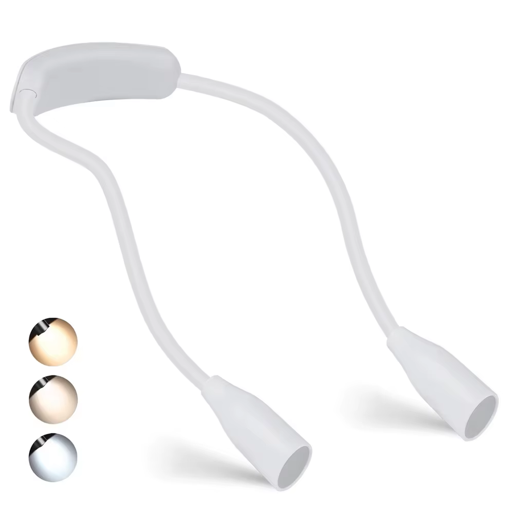 Rechargeable LED Neck Reading Light Flexible Arm 3 Colors 9 Brightness Book Lamp