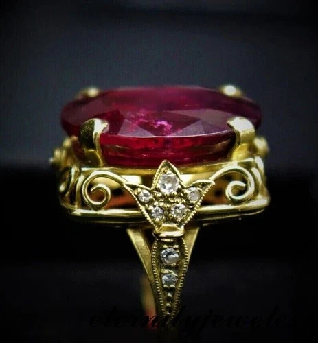 Oval Cut 3.50CT Lab Created Garnet Vintage Art Deco Ring 14K Yellow Gold Plated
