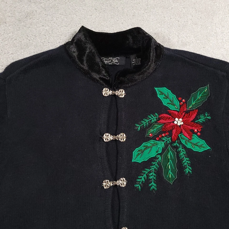 Cárdigan bordado tejido Kobe cristal vintage años 90 grande negro invierno Foto 3 de 4