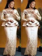 Champagne lace bridal mother dress long sleeved retro ball evening gown