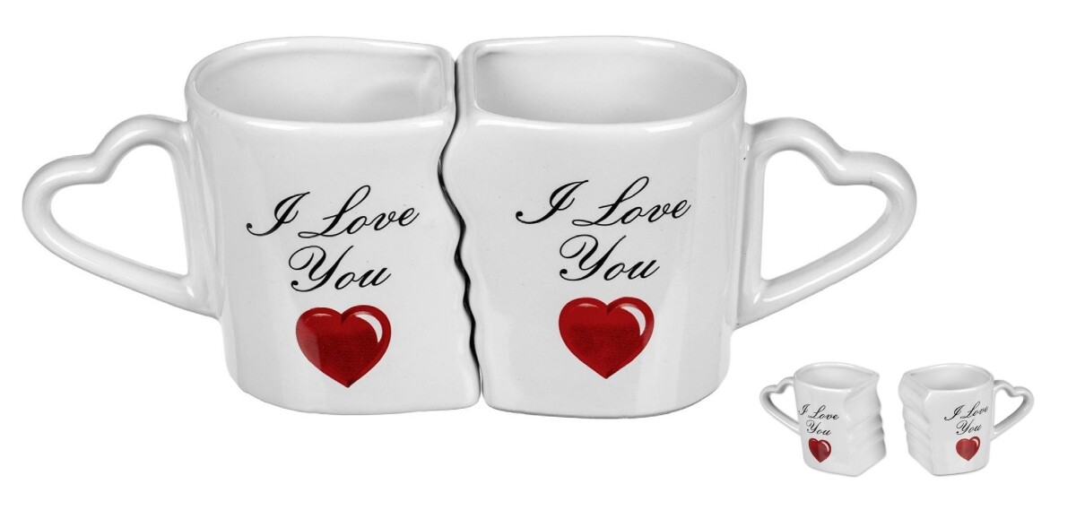 Partnertasse I Love you Pärchen Tassen Set Herz Henkel Valentinstag Hochzeit