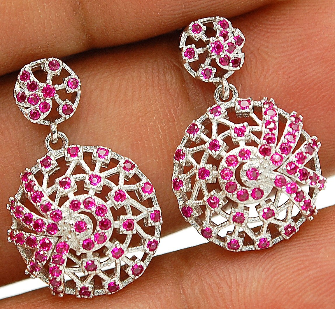 1CT Treated Ruby 925 Solid Sterling Silver Earrings Jewelry Y3-2