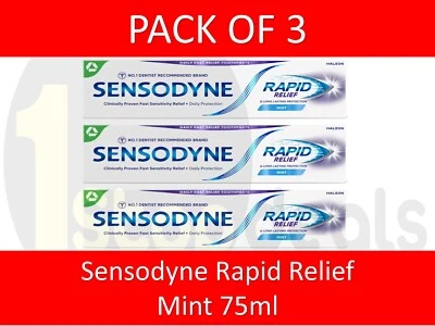 3 x 75ml Sensodyne Rapid Relief MINT (PURPLE BOX) Toothpaste READ LISTING