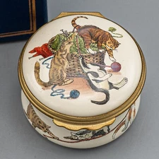 Halcyon Days Enamels for Neiman Marcus Trinket Box Cat Playing With Yarn