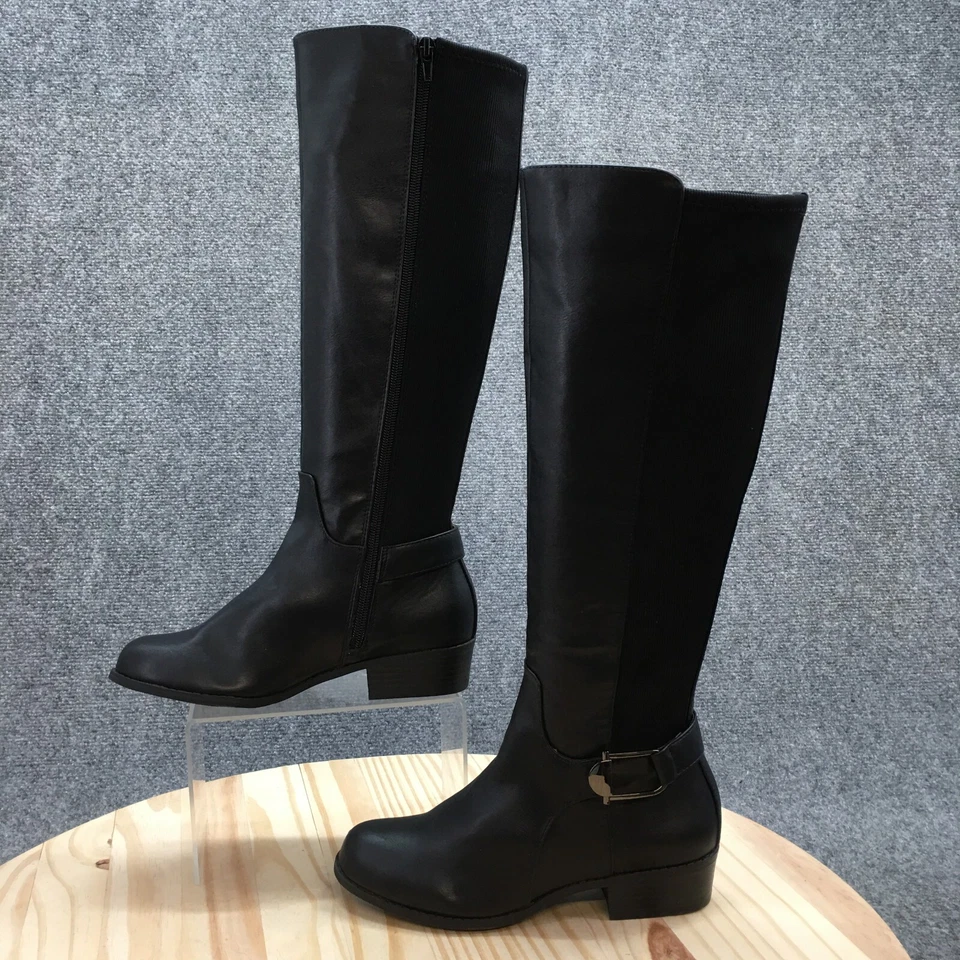 ALFANI 靴子女式 6 M Kallumm 弹力高侧拉链骑行黑色人造皮革 — 第 2/4 张图片